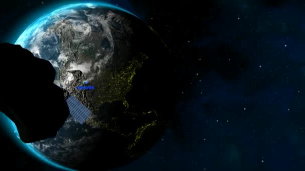 Hintergrund Mit Denver Standort Erde Satellit Sternen Meteoriten Intro Render — Stockvideo