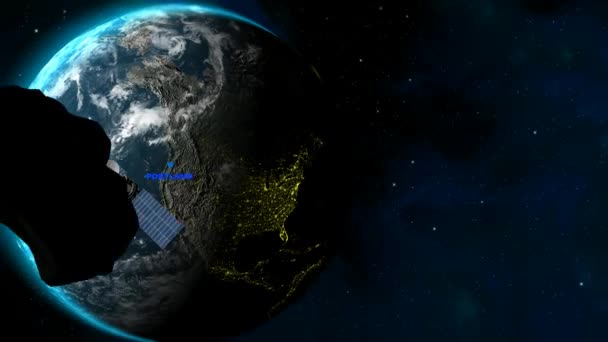 Bakgrund Med Portland Läge Jord Satellit Stjärnor Meteoriter Introduktion Render — Stockvideo