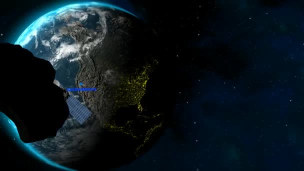 Hintergrund Mit Standort Sacramento Erde Satellit Sternen Meteoriten Intro Render — Stockvideo