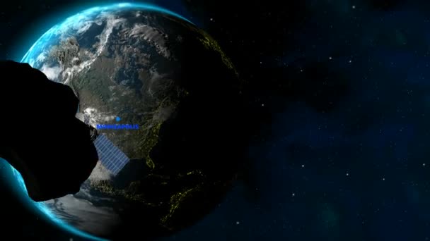 Hintergrund Mit Minneapolis Standort Erde Satellit Sternen Meteoriten Intro Render — Stockvideo