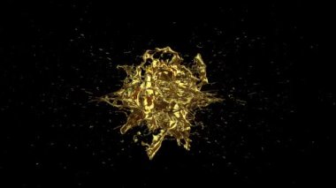 Erimiş altın serpintileri tam dönüşlü, döngülü, 3D render, Alpha Channel
