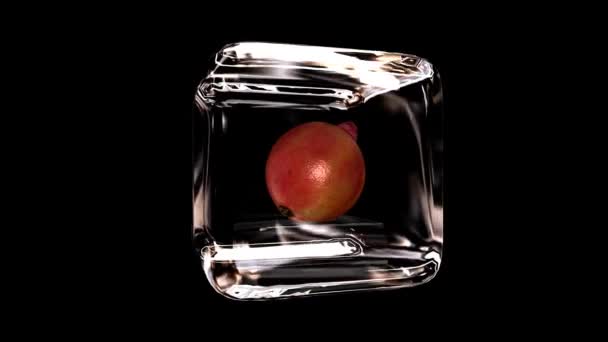 Granátové Jablko Skleněná Krychle Plné Rotaci Alfa Kanál Smyčka Vykreslování — Stock video