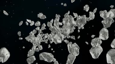 Gümüş asteroit tarlasının yanında uçan bir arka plan. 3B Hazırlama