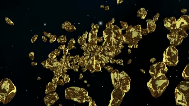 Pozadí Letem Blízko Zlatého Pole Asteroidů Vykreslení — Stock video