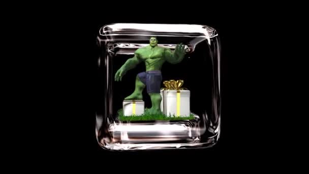 Çocuklar Gümüş Hediyeli Cam Küp Hulk Tam Dönüşümlü Alfa Kanalı — Stok video