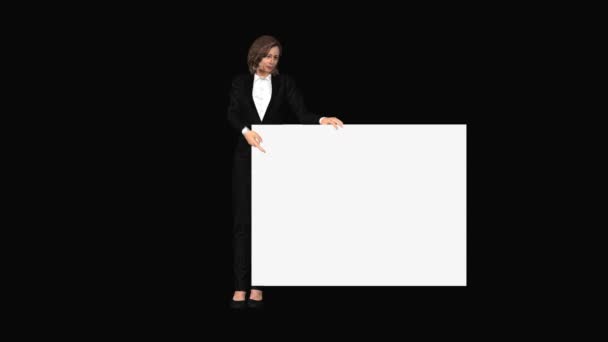 Mujer Negocios Adulta Sosteniendo Una Placa Blanco Alpha Channel Looped — Vídeo de stock