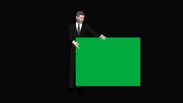Бизнесмен Рекламным Зеленым Экраном Альфа Канал Петля Рендер — стоковое видео