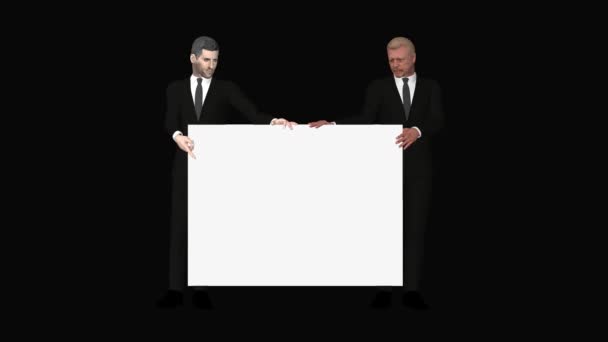 Dos Hombres Negocios Están Sosteniendo Una Placa Blanco Alpha Channel — Vídeo de stock