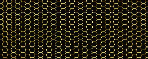 Svart Bakgrund Golden Honeycombs Textured Layer Abstrakt Design — Stockfoto