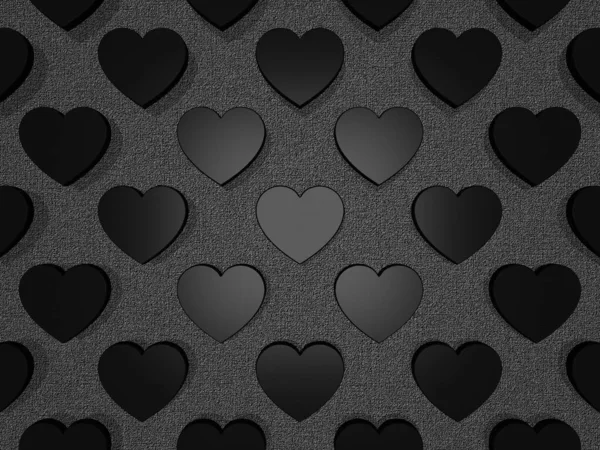 Grauer Hintergrund Mit Schwarzen Herzen Strukturierte Ebene Abstraktes Design — Stockfoto
