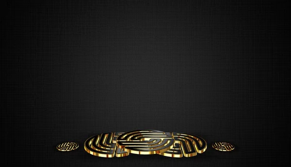 Темный Фон Фигурками Патетиками Золотыми Камнями Геометрическими Шапками Тенями — стоковое фото