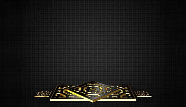Luxus Dunklen Hintergrund Mit Figuren Geometrische Formen Muster Schatten Goldrahmen — Stockfoto
