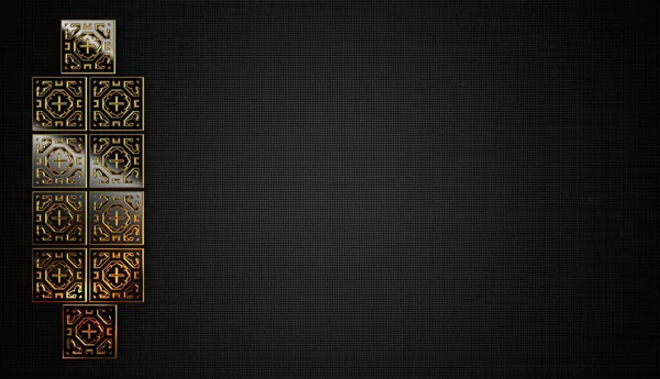 Černé Pozadí Figurami Levé Straně Zlaté Rámy Stíny Vzor Geometrické — Stock fotografie