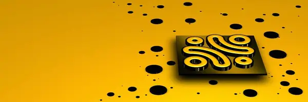 Fondo Amarillo Con Formas Manchas Negras Figuras Geométricas Diseño Abstracto —  Fotos de Stock