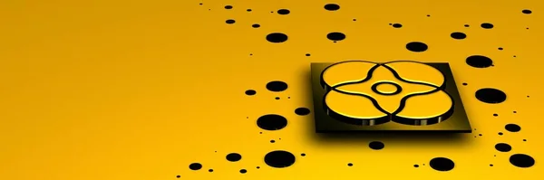 Желтый Фон Фигурами Геометрическими Шапками Обоями Черными Пятнами Абстрактным Дизайном — стоковое фото
