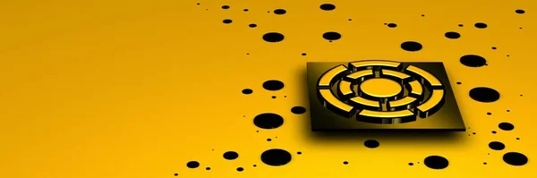 Fondo Amarillo Con Figuras Diseño Abstracto Manchas Negras Formas Geométricas —  Fotos de Stock