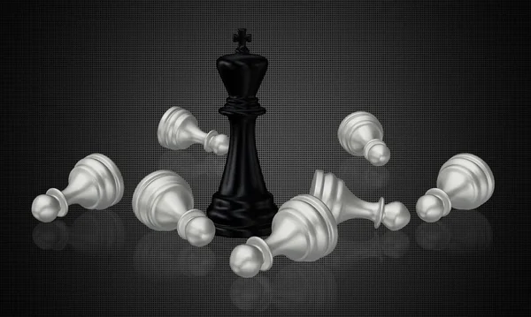 Black Chess King Και Νικημένα Λευκά Πιόνια Σκούρο Φόντο Μοναδικό — Φωτογραφία Αρχείου