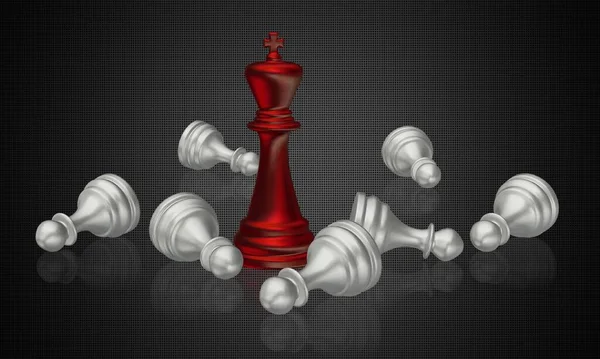 Красный Шахматный Король Побежденный Серебряный Петух Темный Фон Уникальный Дизайн — стоковое фото