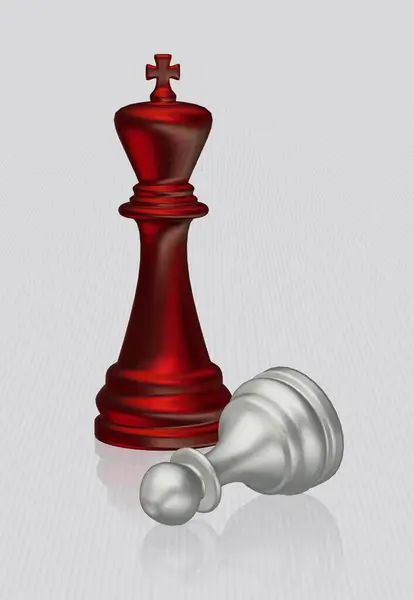 赤チェスキングと敗北したシルバーポーン ホワイトバックグラウンド ユニークなデザイン — ストック写真