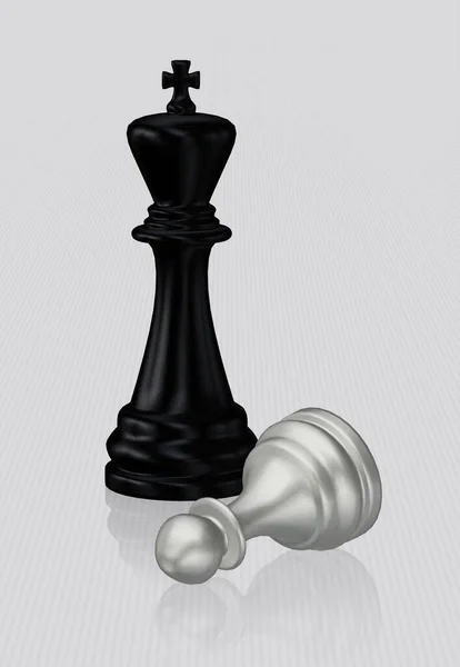 Siyah Satranç Kralı Yenilmiş Beyaz Piyon Beyaz Arkaplan Eşsiz Tasarım — Stok fotoğraf