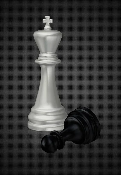 Silver Chess King Defeated Black Pawn Dark Background Unique Design — Stock Photo, Image