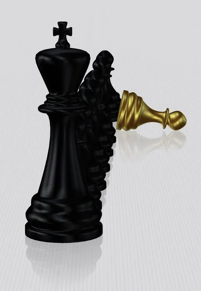 Černý Šachový Král Pěšáci Poraženým Zlatým Pěšcem Bílé Pozadí Jedinečný — Stock fotografie