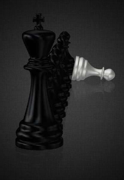 Černý Šachový Král Pěšáci Poraženým Bílým Pěšcem Tmavé Pozadí Unikátní — Stock fotografie