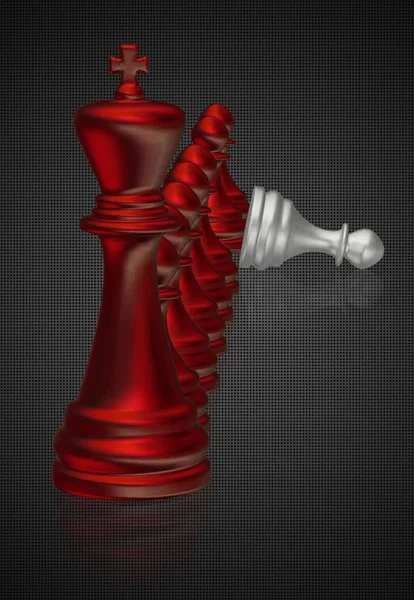 Red Chess King Pionnen Met Verslagen Zilveren Pion Donkere Achtergrond — Stockfoto