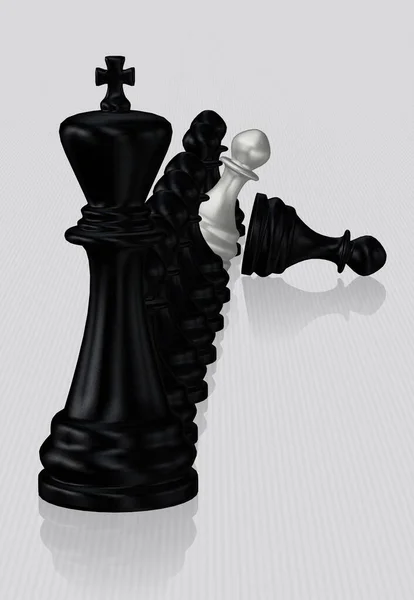 Black Chess King Και Πιόνια Λευκό Πιόνι Λευκό Φόντο Μοναδικό — Φωτογραφία Αρχείου