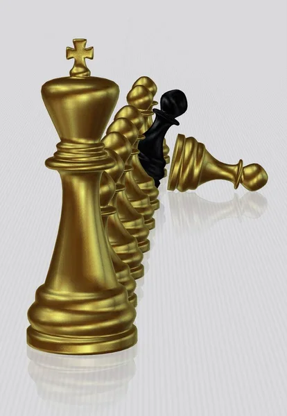 Золотой Шахматный Король Пао Черным Паном Белым Фоном Уникальным Дизайном — стоковое фото