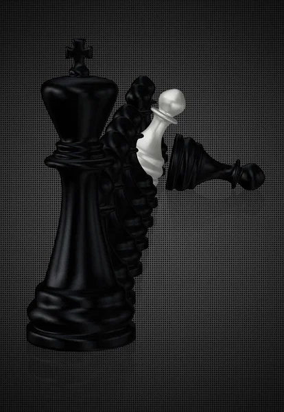 Black Chess King Και Πιόνια Λευκό Πιόνι Σκούρο Φόντο Μοναδικό — Φωτογραφία Αρχείου