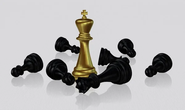 Golden Chess King Και Ηττημένη Μαύρη Βασίλισσα Πιόνια Λευκό Φόντο — Φωτογραφία Αρχείου