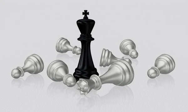 Black Chess King Defeated White Queen Pawns White Background Unique — Stock Photo, Image