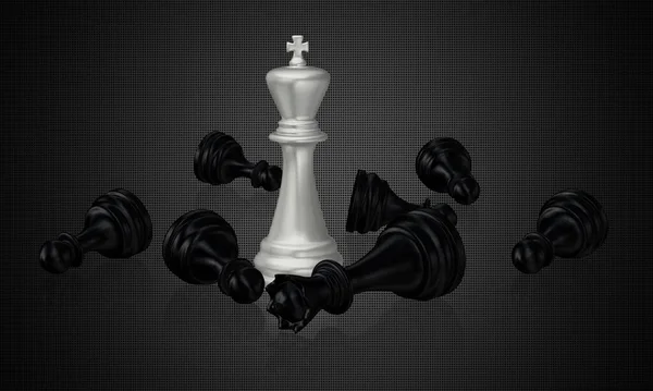 Silver Chess King Και Νίκησε Μαύρη Βασίλισσα Πιόνια Σκούρο Φόντο — Φωτογραφία Αρχείου