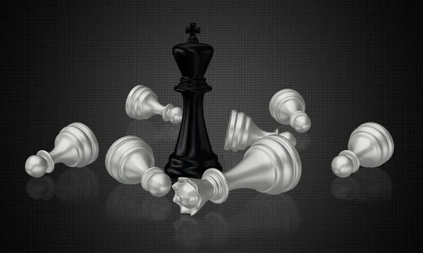 Black Chess King Και Ηττημένη Λευκή Βασίλισσα Πιόνια Σκούρο Φόντο — Φωτογραφία Αρχείου