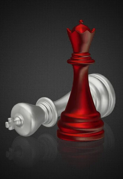 赤いチェス クイーンと敗北した銀の王 暗い背景 ユニークなデザイン — ストック写真