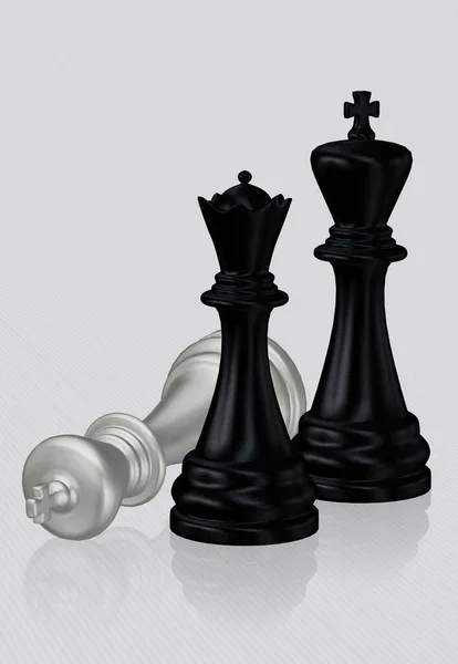 Μαύρο Σκάκι Βασιλιάς Και Βασίλισσα Ηττηθεί Λευκό Βασιλιά Λευκό Φόντο — Φωτογραφία Αρχείου