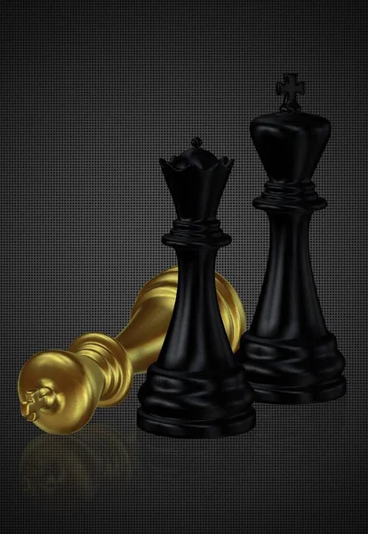 Black Chess King Queen Defeated Golden King Dark Background Unique — Stock Photo, Image