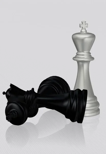 Срібний Шаховий Король Переможеним Чорним Королем Королевою Білий Фон Унікальний — стокове фото