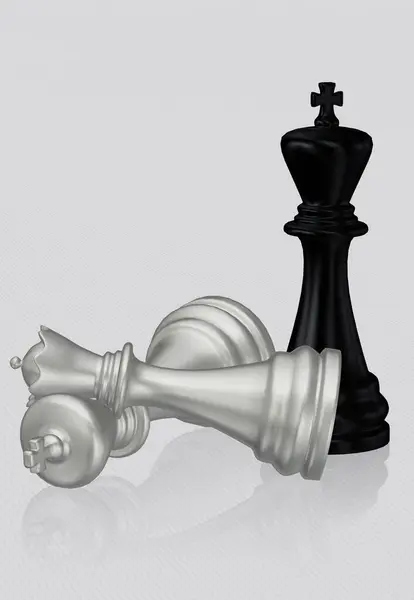 Black Chess King Defeated White King Queen White Background Unique — Stock Photo, Image