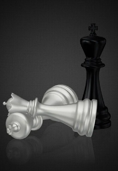 Чорний Шаховий Король Переможеним Білим Королем Королевою Темний Фон Унікальний — стокове фото