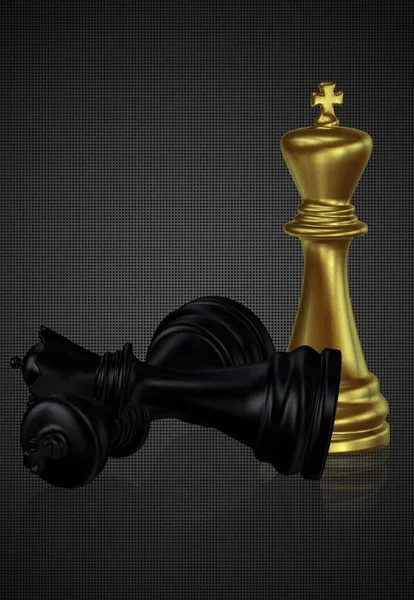 Золотой Шахматный Король Побежденным Черным Королем Королевой Темный Фон Уникальный — стоковое фото