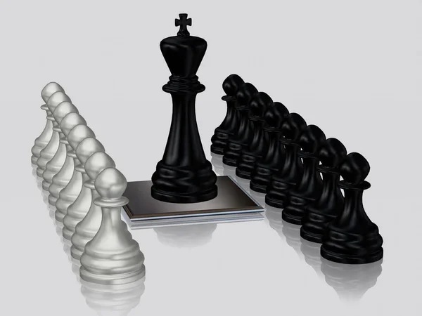 Черный Король Шахмат Пешками Против Серебряных Пешек Уникальный Дизайн Обои — стоковое фото