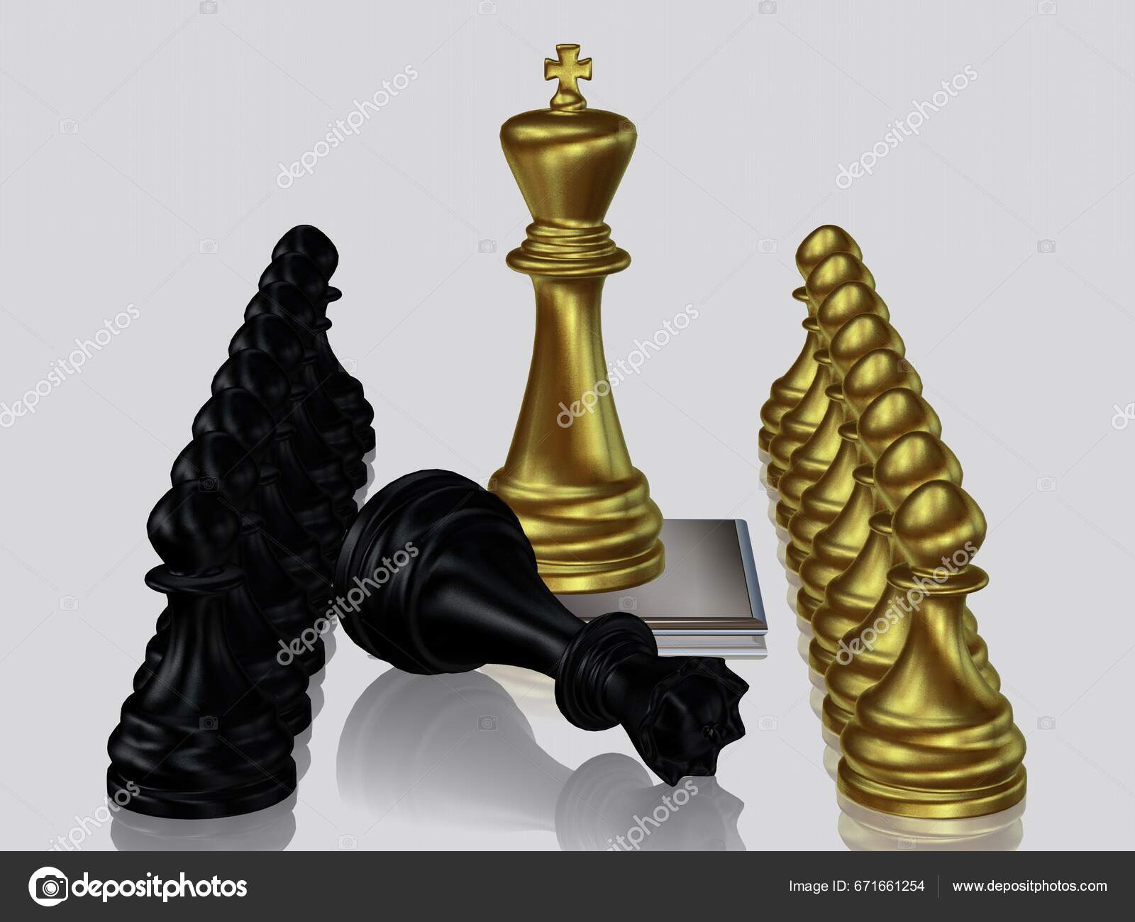 Golden Chess King Defeated Black Queen Pawns Wallpaper White