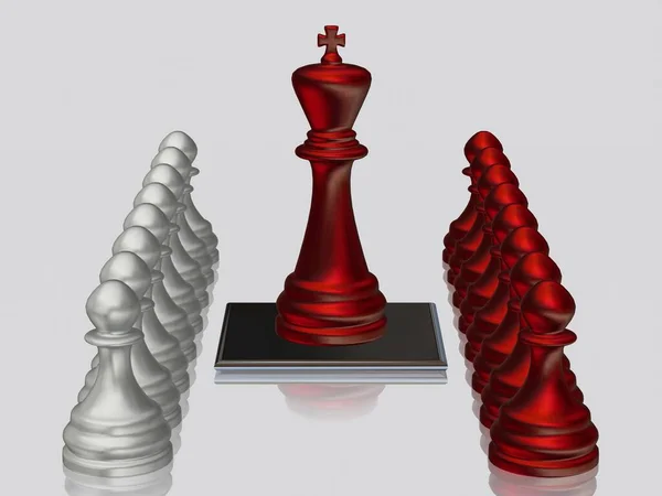 シルバーポーン ユニークなデザイン ホワイトバックグラウンド 壁紙に対するポーンを持つ赤いチェスキング — ストック写真