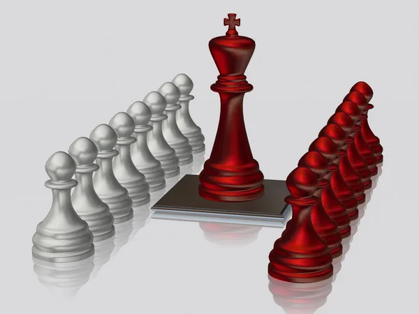 Red Chess King Πιόνια Κατά Των Ασημένιων Πιονιών Ταπετσαρία Λευκό — Φωτογραφία Αρχείου