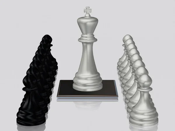 Срібний Шаховий Король Лапами Проти Чорних Лап Унікальний Дизайн Білий — стокове фото