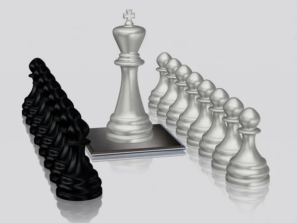 Silver Chess King Pawns Black Pawns Unique Design Wallpaper White — Stock Photo, Image