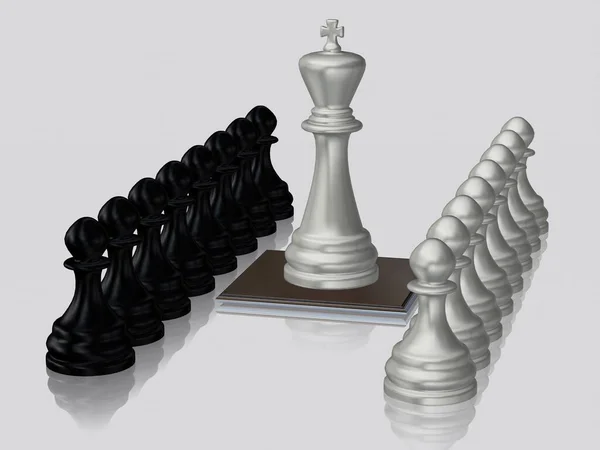 Срібний Шаховий Король Лапами Проти Чорних Лап Шпалери Білий Фон — стокове фото