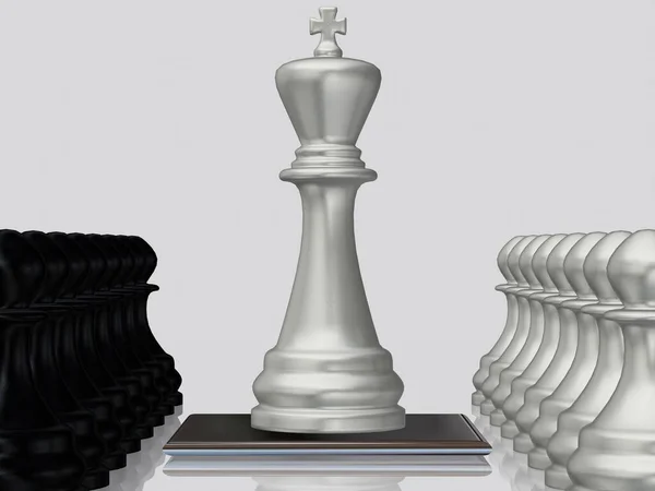 Stříbrný Šachový Král Figurkami Proti Černým Pěšákům Tapeta Unikátní Design — Stock fotografie